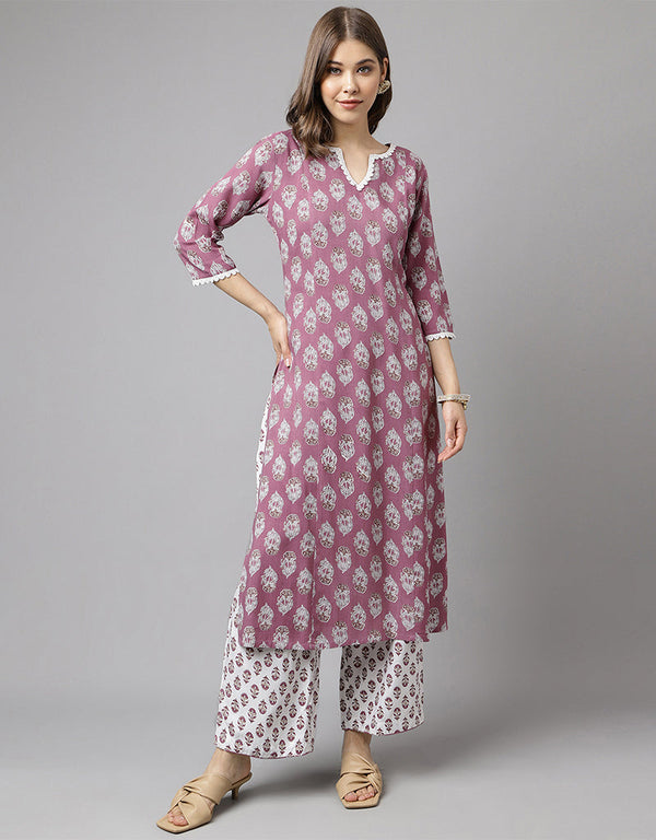 Designer Party Wear Readymade Salwar Suit Purple Cotton Pant Straight Front View